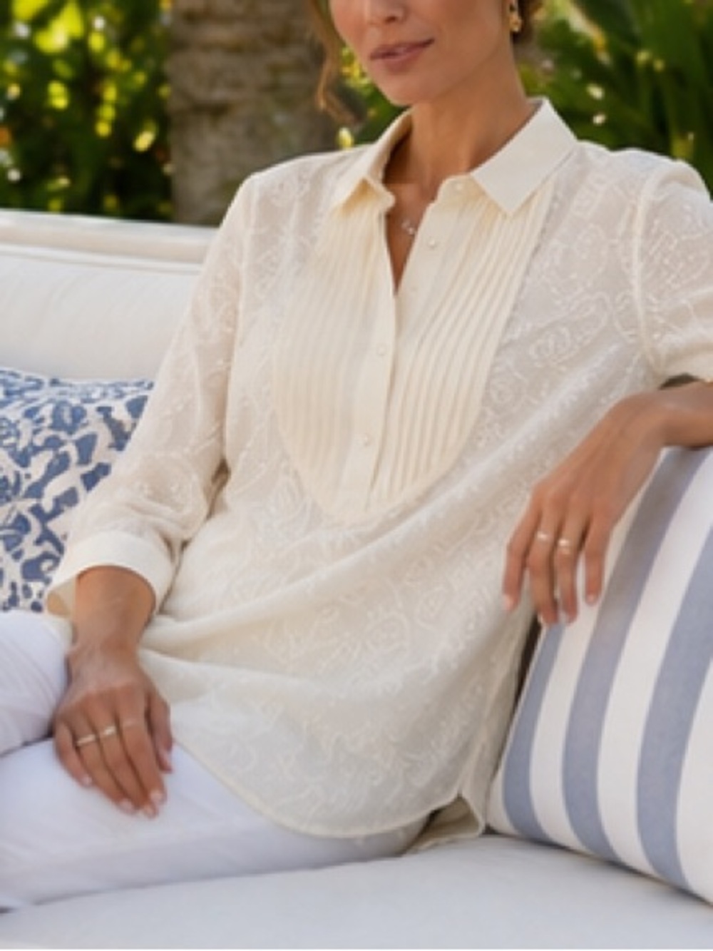 J. McLaughlin Colette silk tunic cream pintuck Swiss dot 3/4 sleeves Size S - Picture 12 of 12
